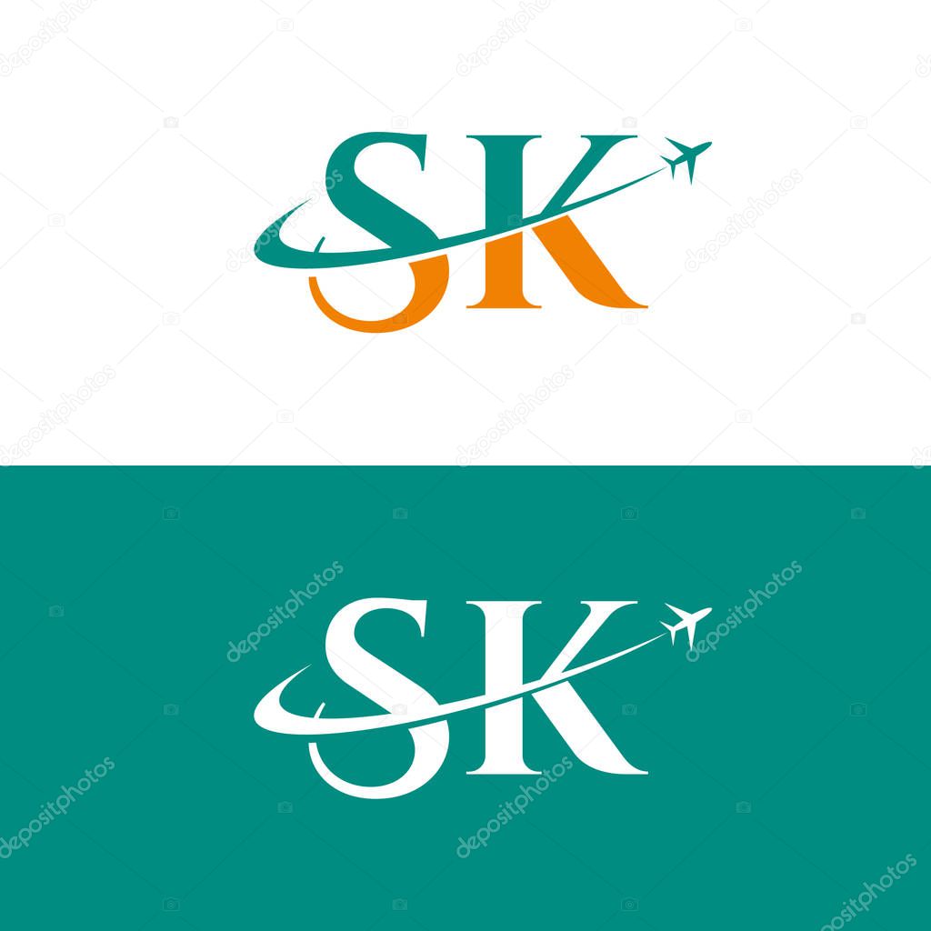 Letter SK Air Travel Logo Design Template