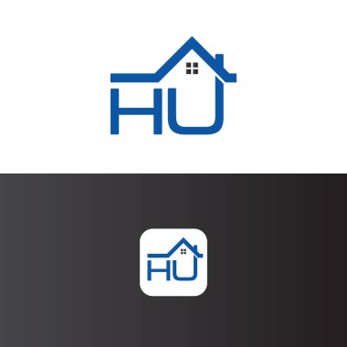 HU Harf Harfi Emlak Logosu Tasarım Şablonu Vektörü