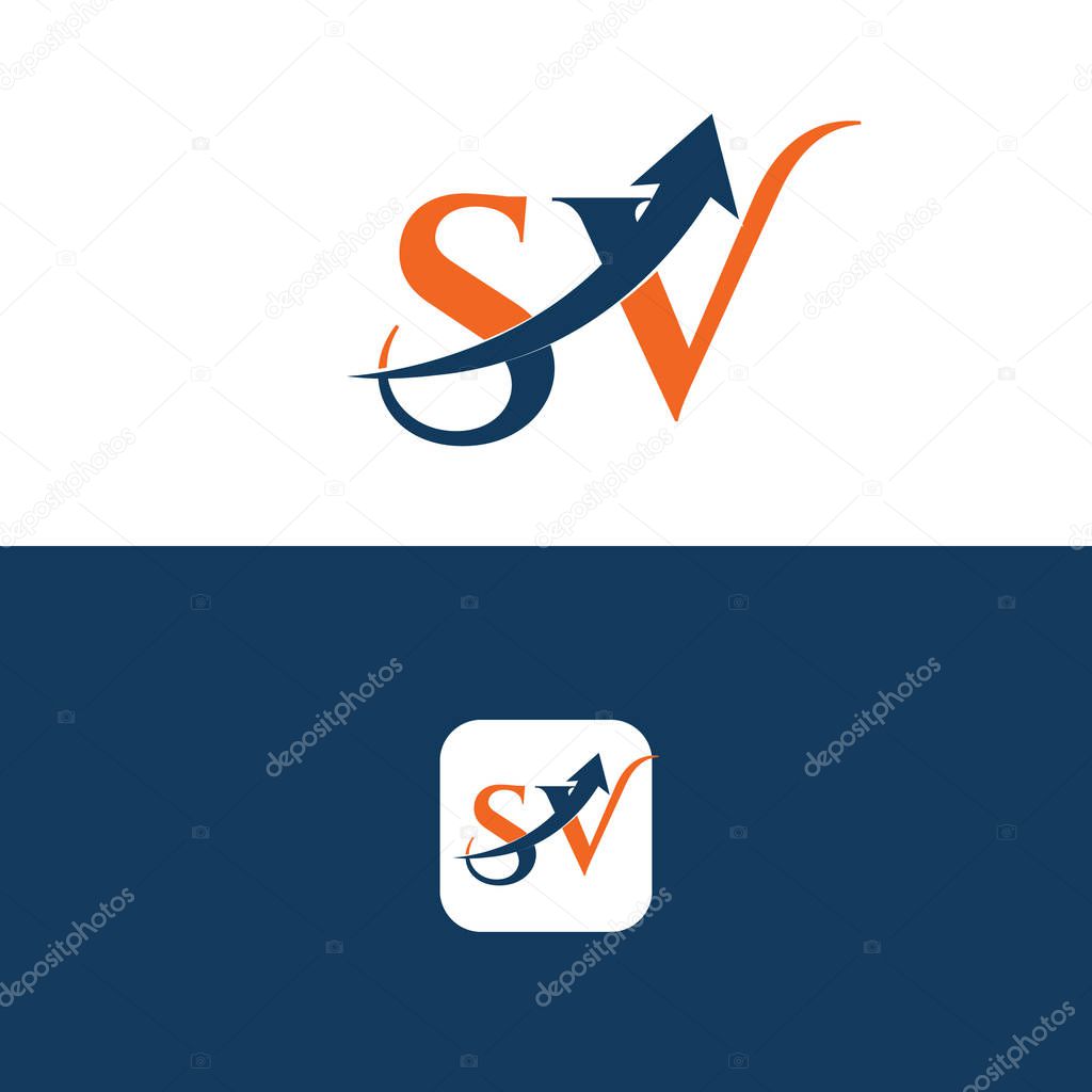 SV Letter with Arrow Logo Template vector Design