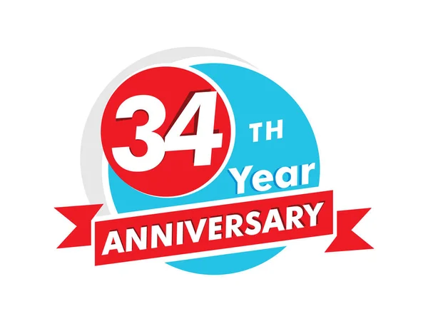 Years Anniversary Logotype Celebration 34Th Anniversary Celebration Design — Stock Vector