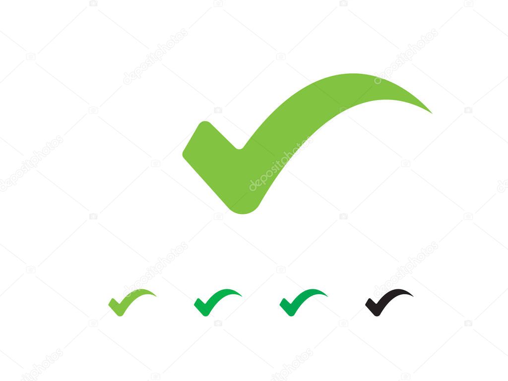 Accepted, Approved, Yes, Right ,Green, Correct, OK. Vector mark web symbols in green
