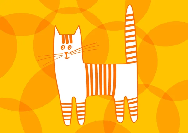 Chat bande dessinée orange rayé sur fond avec des motifs. Illustration vectorielle — Image vectorielle