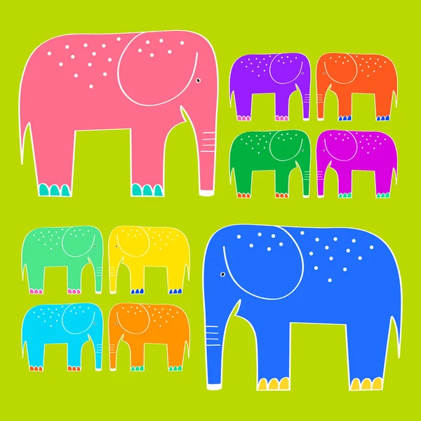 Colorful cartoon elephants. Vector illustration — Stock Vector