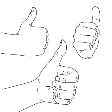 El simgesi beyaz bir arka planda farklı pozisyonlar yukarı başparmak