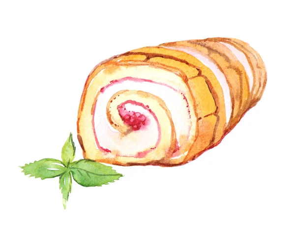 スライスと白の表現が上分離されて果実の甘いロール ケーキ — ストック写真
