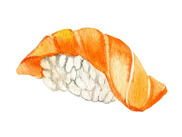 白を基調とした鮭の握り寿司 水彩画 — ストック写真