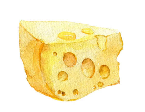 Morceau Fromage Isolé Sur Fond Blanc Illustration Aquarelle — Photo