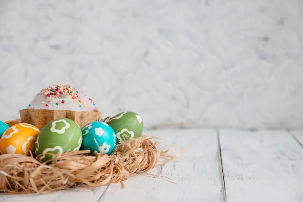 Easter cake with colored eggs