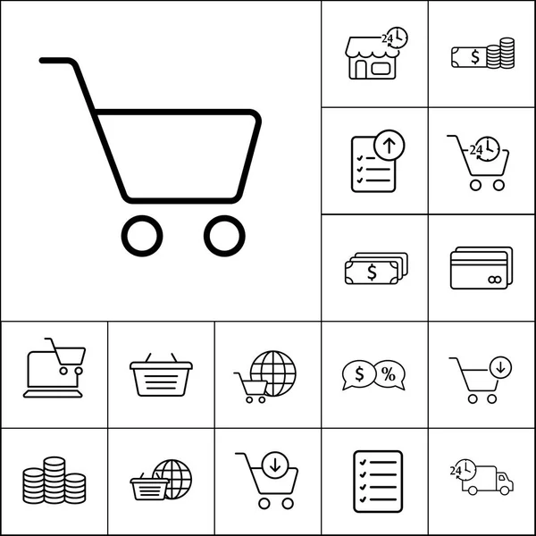 Dünne Linie Supermarkt Trolley Symbol auf weißem Hintergrund, Einkaufen — Stockvektor