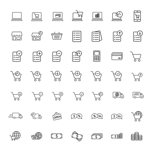 Dünne Linie Online-Shopping-Symbol auf weißem Hintergrund, Shopping — Stockvektor