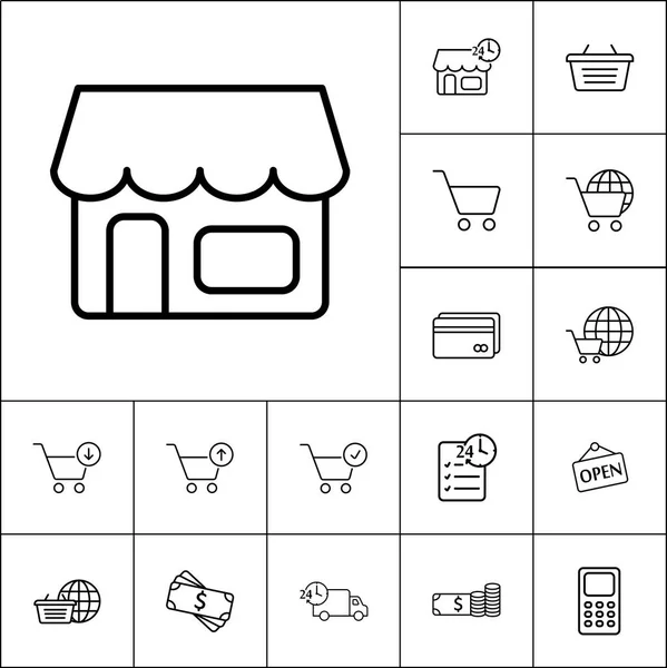 Dünne Linie Marktsymbol auf weißem Hintergrund, Shopping-Symbole gesetzt — Stockvektor