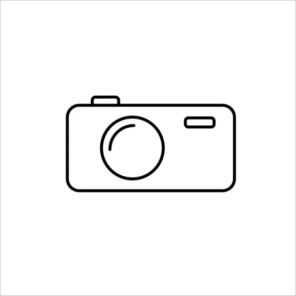 Línea delgada icono de la cámara de fotos sobre fondo blanco — Vector de stock