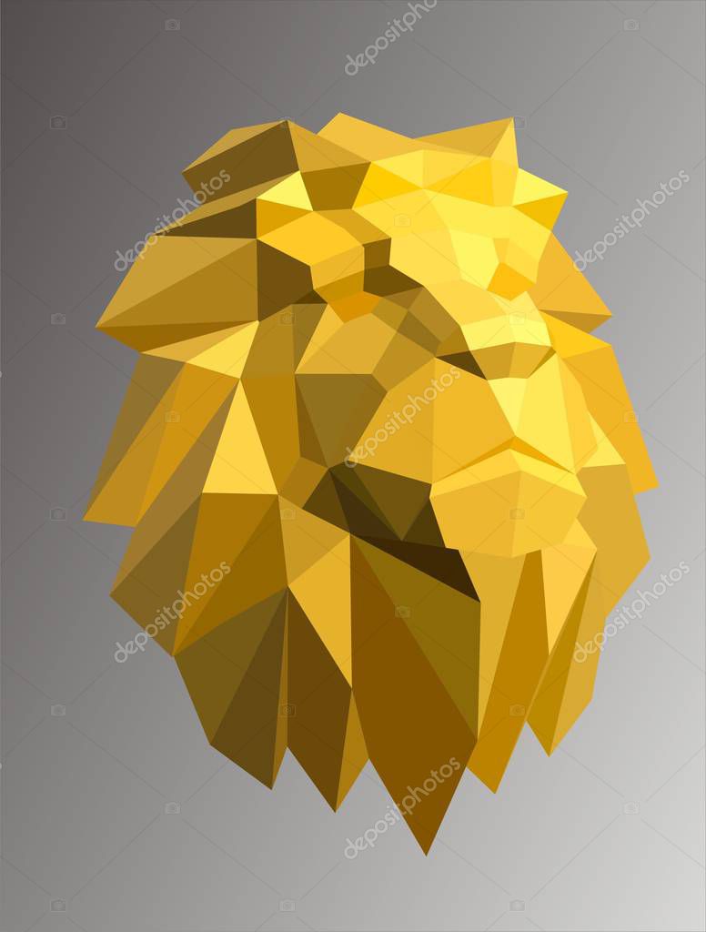Geometric abstract golden lion, king of beasts. For illustrations, cartoons, paintings in the interior of the apartment
