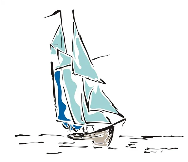 Schets Van Een Zeilboot Vector Illustraties — Stockvector