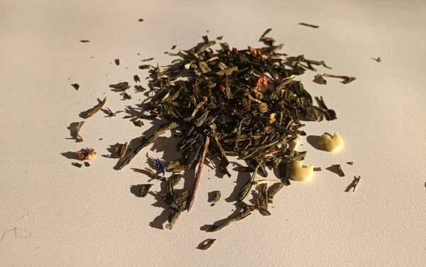 Nagy Leveles Zöld Tea Természetes Ízű Adalékanyagok — Stock Fotó