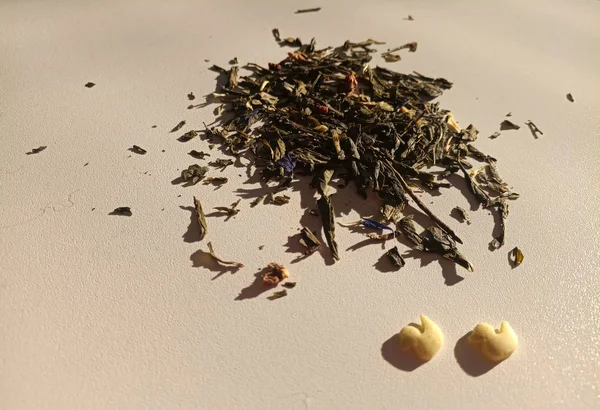 Μεγάλο Φύλλο Πράσινο Τσάι Και Φυσική Γεύση Πρόσθετα — Φωτογραφία Αρχείου