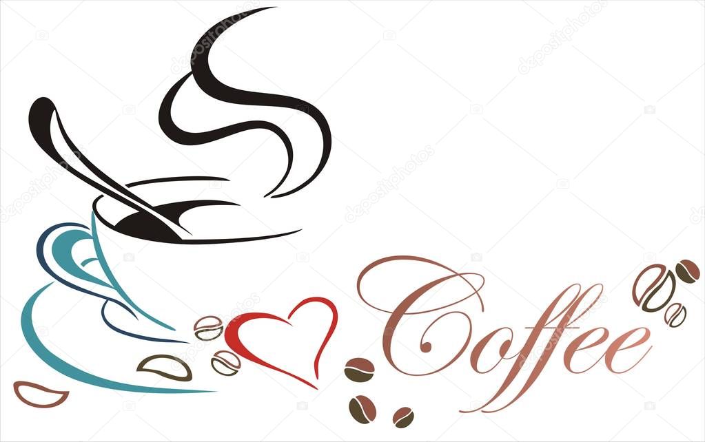 Silhouette of cup of coffee with inscription, vector illustration