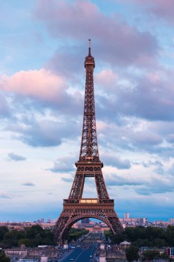 Renkleri pembe alacakaranlık Paris Eyfel Kulesi