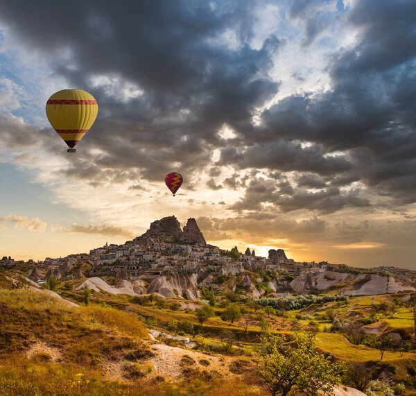 Colorful hot air balloons over valley Cappadocia