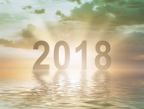 Nový rok 2018 číslic text slunce rozostření pozadí — Stock fotografie