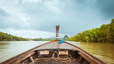 Ahşap longtail tekne Pak Nam Krabi nehir Tayland