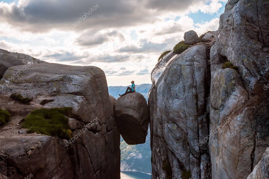 Woman on Kjeragbolten Travel in Norway