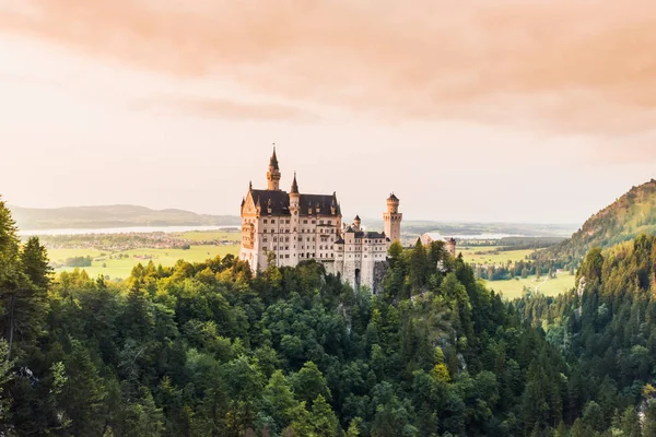 Hermosa vista aérea del castillo de Neuschwanstein en temporada de verano — Foto de Stock