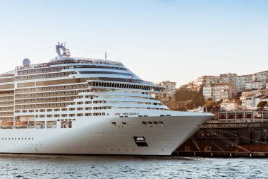 Iistanbul, Türkiye - 18 Nisan 2018: Boğaz ve cruise liner görünümünü