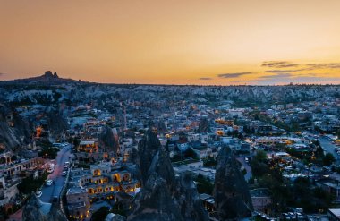 Güzel aeral gece görünümü Göreme, Kapadokya