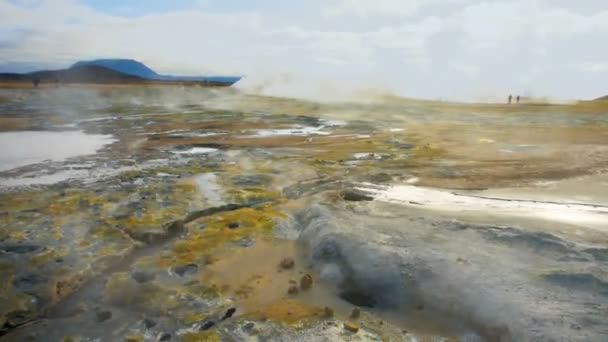 Hverir Myvatn geothermal area with natural steam Iceland — Stock Video