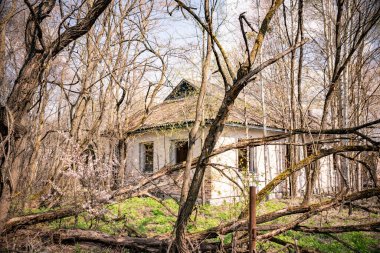 Kopachi Çernobil Bölgesi, Ukrayna 'da yıkılmış bir evde terk edilmiş.