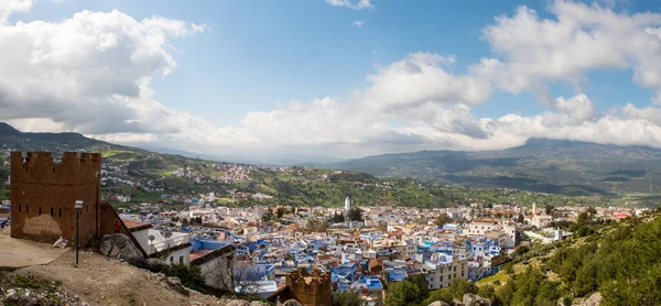 Ciudad azul Chefchaouen Marruecos. Vista panorámica aérea — Foto de Stock