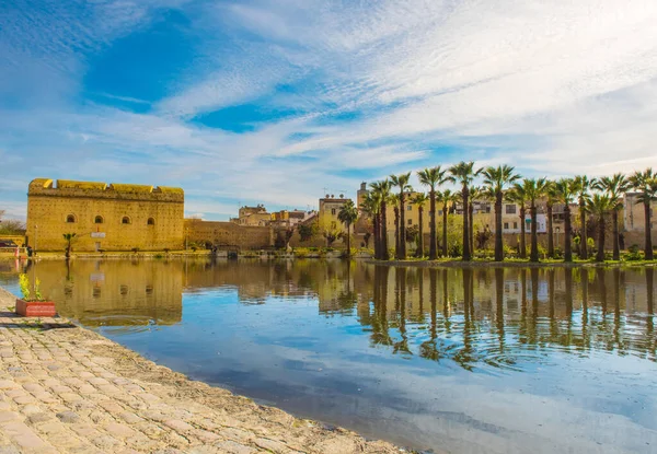 Parque Real em Fez com lago e palmeiras, Marrocos — Fotografia de Stock