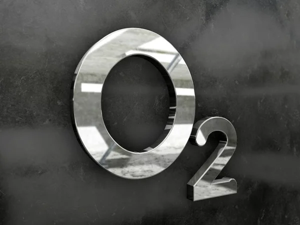 O2 - Oxygen molecule symbol metallic glossy text — Stock Photo, Image