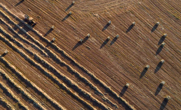 Tractor haciendo balas de paja — Foto de Stock