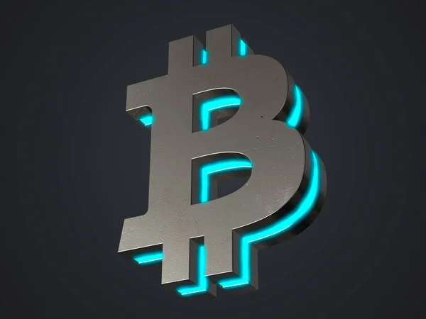 Bitcoin symbool met blauw licht — Stockfoto