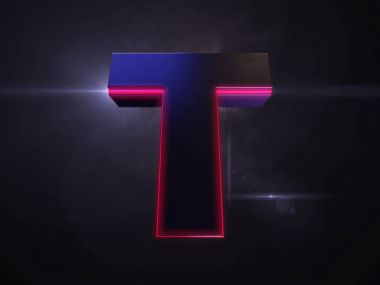 T harfinin siyah kırmızı ışık anahat simgesiyle kalıptan çekilmiş