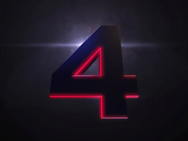 Number 4 black extruded number with red light outline — Stock Photo, Image