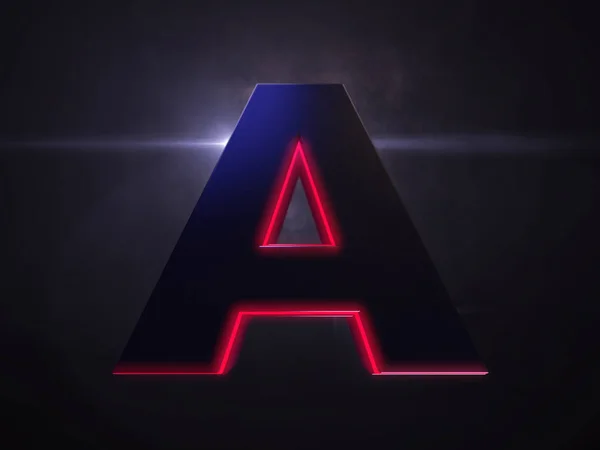 Letter A black extruded symbol with red light outline — Stock Photo, Image