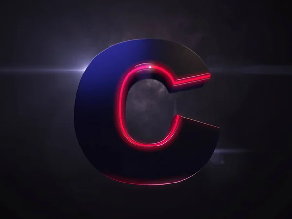 Letra C símbolo extruido negro con luz roja — Foto de Stock