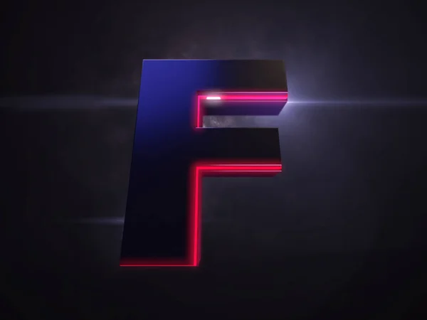 Letter F black extruded symbol with red light outline