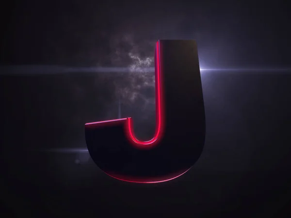 Літера J чорний екструдований символ з контуром червоного світла — стокове фото
