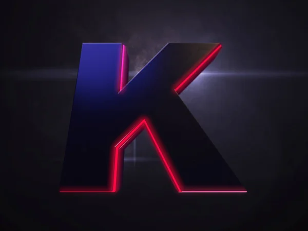Letra K símbolo extruido negro con contorno de luz roja — Foto de Stock