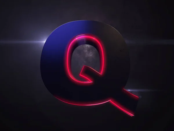 Μαύρο γράμμα Q εξωθημένες σύμβολο με κόκκινο φως περίγραμμα — Φωτογραφία Αρχείου