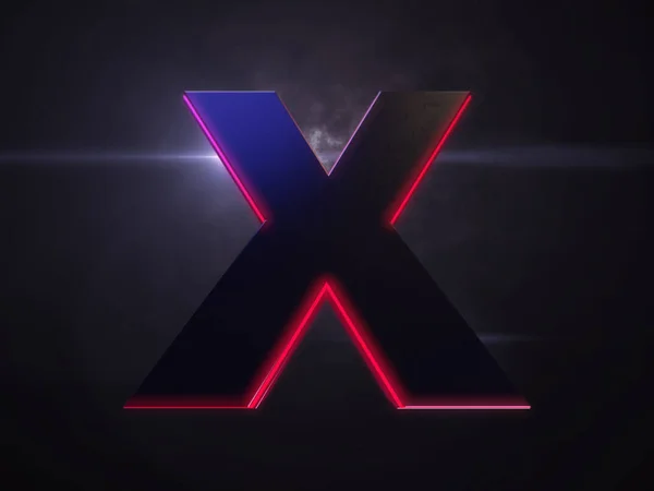 Buchstabe x schwarzes extrudiertes Symbol mit roter Lichtumrandung — Stockfoto