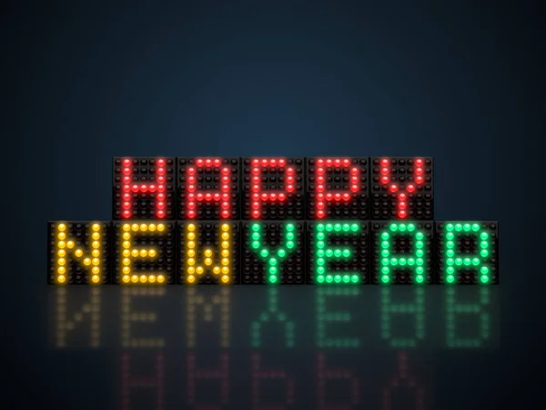 Happy New Year Text Led Font Display Glowing Dark — Stock Photo, Image