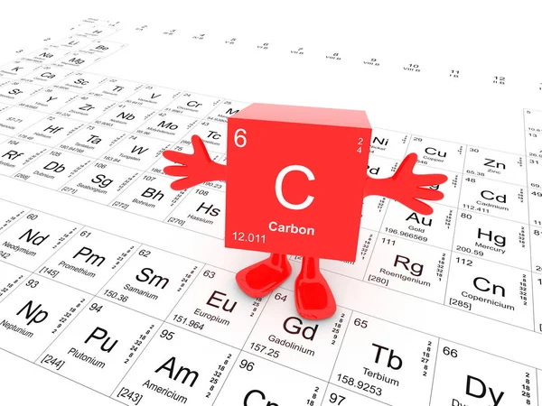 Kohlenstoffelement Symbol Auf Dem Periodensystem Glücklicher Roter Würfel Mit Erhobenen — Stockfoto