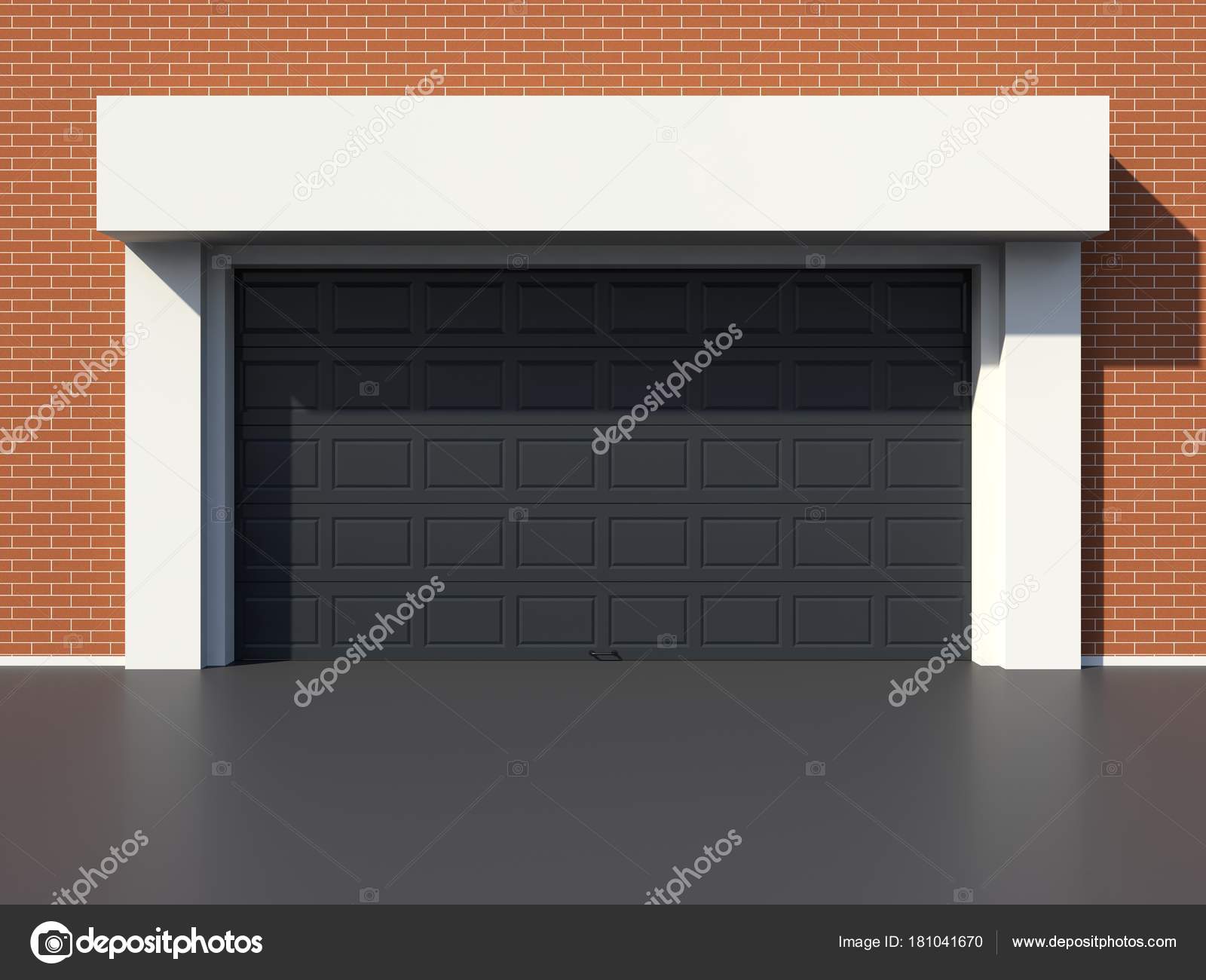 Porta del garage moderno sul muro mattoni rosso — foto stock ... Porta del garage