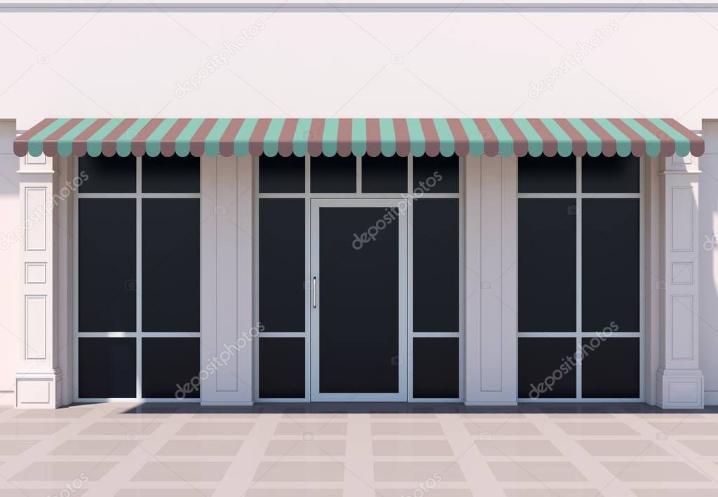 Classc shopfront in the sun - classic store front with awnings