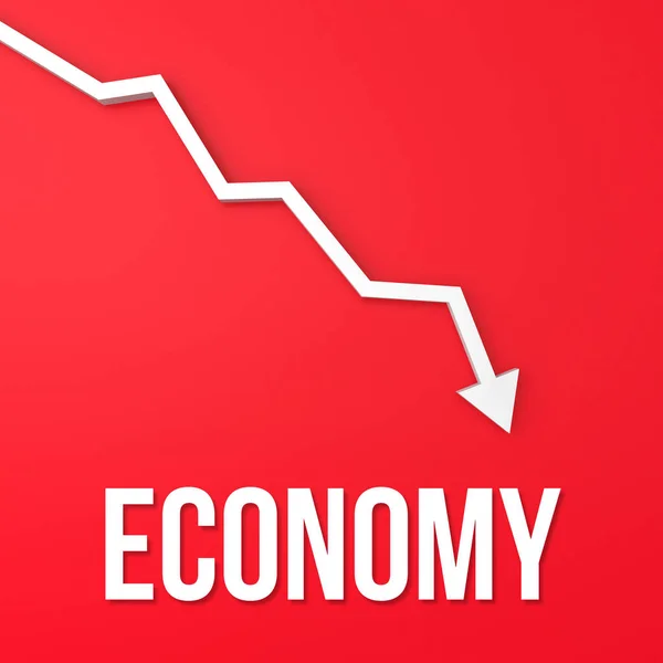 Wirtschaft Wort Auf Rotem Hintergrund Finanzdiagramm Absturz — Stockfoto